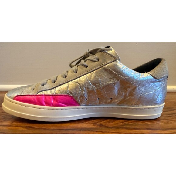 P448 John Sneakers Silver Gray Pink Accent Leather Womens EU Sz 38 US 8.5-9 - Picture 7 of 12